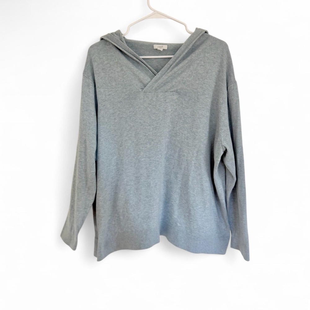 J Jill Pure Jill Sweater Women XL P Blue Cotton Cashmere Knit Hooded Casual Top
